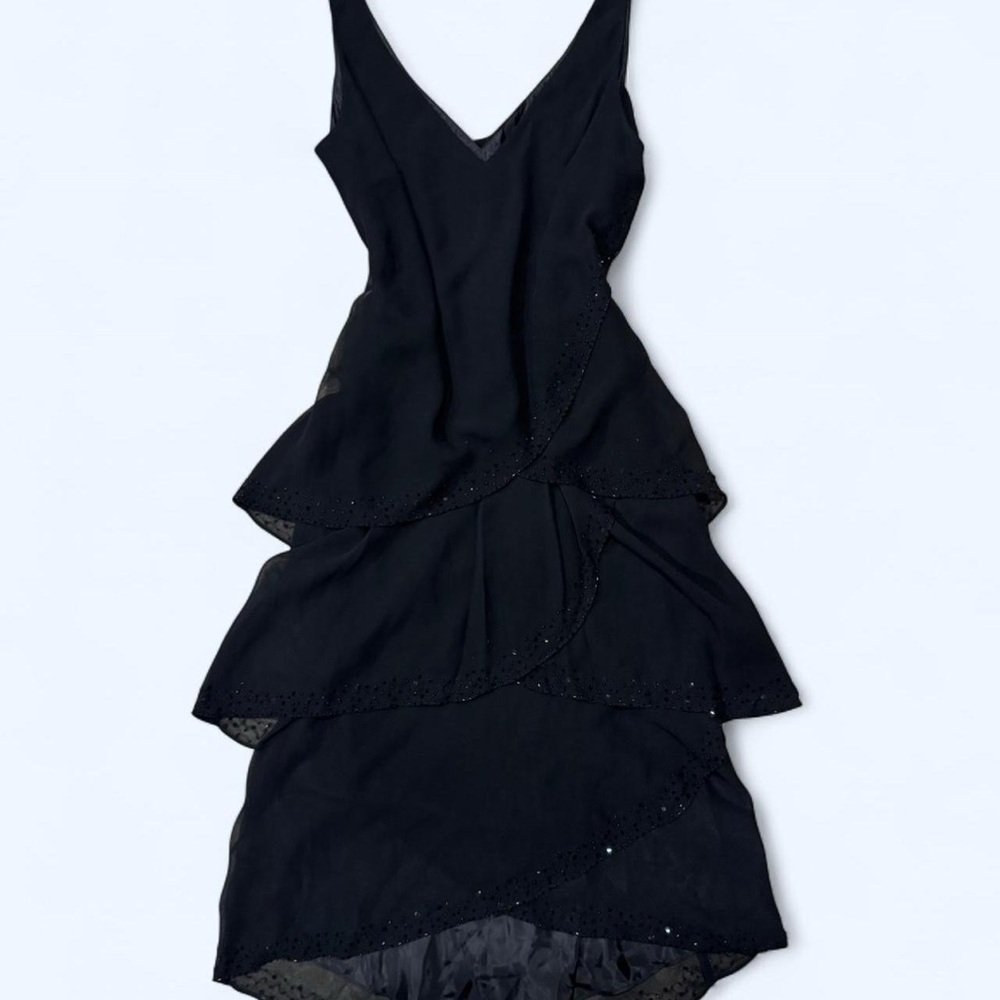 Jones New York Black Tiered V-Neck Cocktail Dress